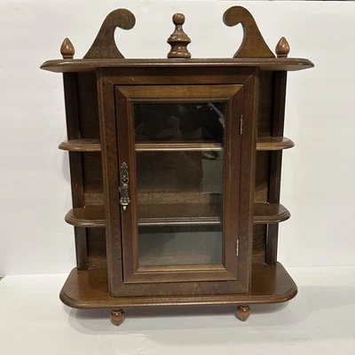 Vintage Small  Wooden Curio Cabinet Wood Glass Door Free Standing Wall Hanging - Image 1 of 4