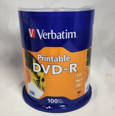 VERBATIM Printable DVD-R blank discs #95153 16x 4.7GB 100 pack - Image 1 of 3