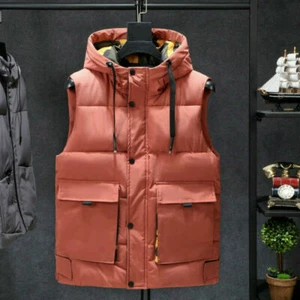 Men Waistcoat Quilted Padded Puffer Gilet Coat Hooded Jacket Winter Safari Tops - Picture 1 of 10