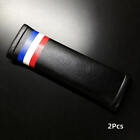 2Pcs France Flag Colors Black Leather Racing Car Seat Belt Cover Shoulder Pads