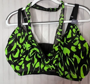 Cacique Womens BRALETTE 40DDD Green Black Vented Lane Bryant No Wire Belt NEW - Picture 1 of 7