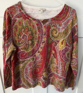 Talbots Petites Colorful Cotton Pullover Sweater-Multicolor Paisley-Size XLp - Picture 1 of 5