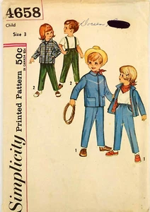 Simplicity 4658 Child Unisex Size 3 Pants Jacket Kerchief Vintage 1960s Complete - Foto 1 di 4