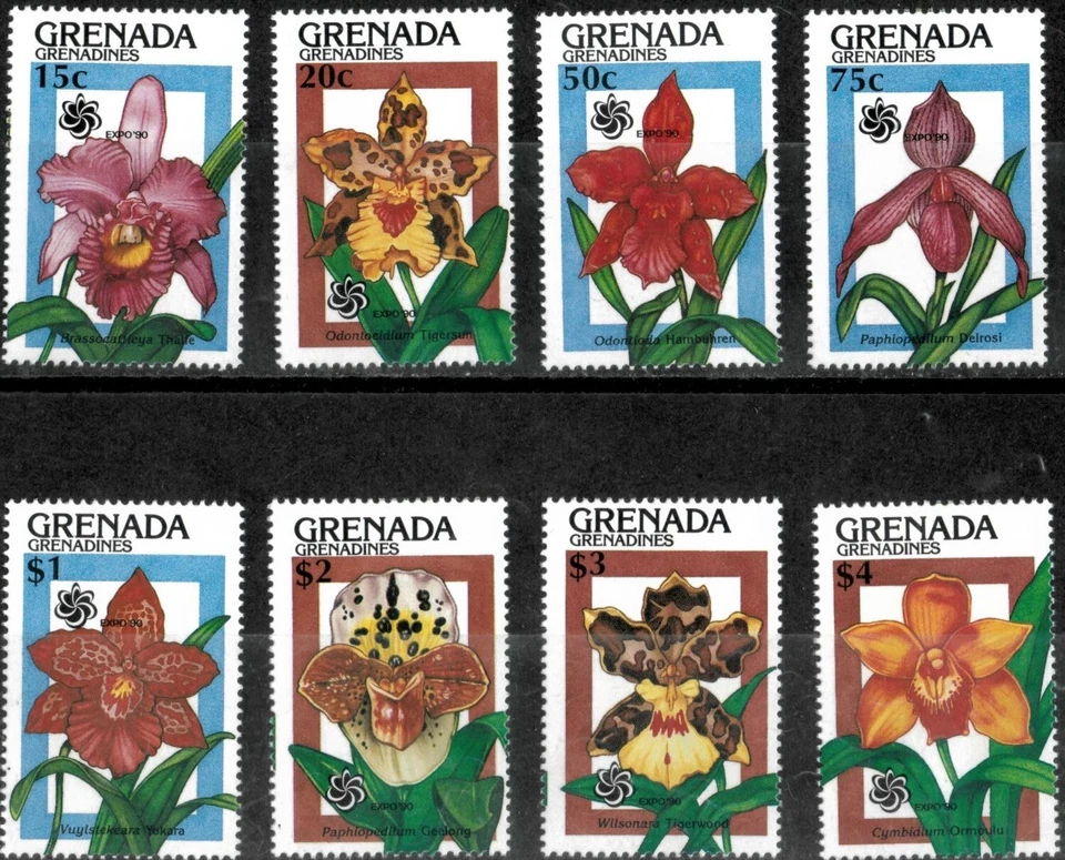 Grenadines 1990 - Orchids Flowers - Set of 8 Stamps - Scott #1144-51 - MNH - Image 1 of 1