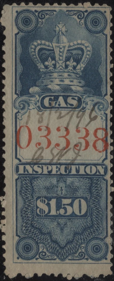 Canada 1875 VanDam #FG4 $1.50 blue Can. Gas Insp. (red 4.5mm control #) used - Image 1 of 1