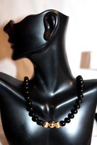 Vintage 14K Gold Black Onyx Necklace Beaded Choker Estate - Picture 1 of 5