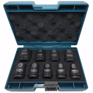 Makita E-16564 1/2" Vierkant schwarz Schlagschrauber Steckschlüssel 9x Set 24 21 19 18 17 16 13 - Bild 1 von 5