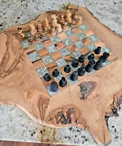 LARGE Chess Set 19" LIVE EDGE Color Board BEAUTIFUL Unique - Picture 1 of 14
