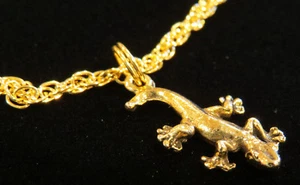 Gecko Ankle Bracelet Anklet Lizard 24 Karat Gold Plate Or OMS & Sterling Plate - Picture 1 of 20