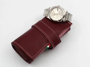 Porta Orologi Rotolo Vera Pelle Viola 5 Posti Realizzato con Ottime Pelli New - Picture 1 of 9
