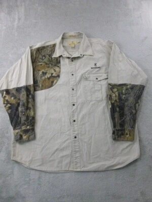 Browning Super Naturals Shooting Shirt Men 2XL Khaki/Camo Metal Snap Heavyweight - Image 1 of 4