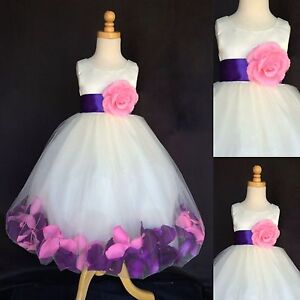 Ivory Mixed Rose Petal Dress Flower Girl Bridesmaid Birthday Pageant Easter #24