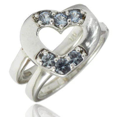 Anello cuore doppio gambo in argento 925 rodiato con zirconi azzurri Benetton - Immagine 1 di 3