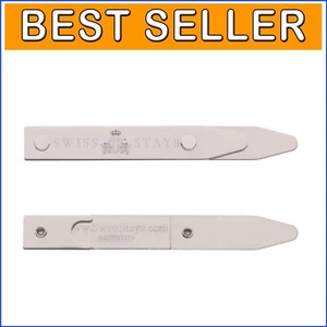 3 Pairs of Adjustable Stainless Steel Collar Stays with Size Guide Container - Picture 1 of 9