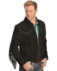 Men Western Cowboy Suede Fringe Jacket Native American Fringe Leather Jacket 3XL - Picture 1 of 7