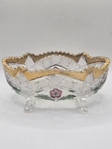Cuenco de Cristal con Pies Borde Dorado y Pintado a Mano Rosa Floral Diseño De Colección - Imagen 1 de 4