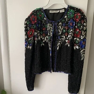 Giacca Vintage Night Vogue 100% Seta Elegante Paillettes Perline Tg M - Foto 1 di 6