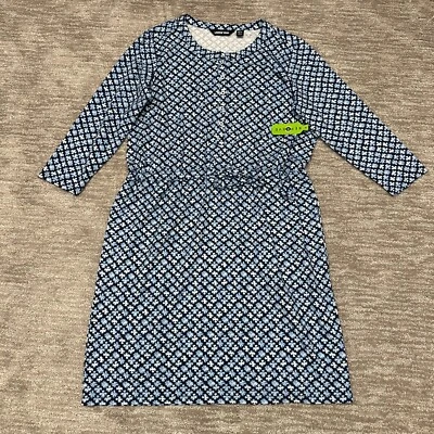 Lands End 连衣裙女式中号小号蓝色花卉口袋抽绳腰围 — 第 1/4 张图片