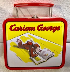 Vintage Curious George Reading 1998 Sammlerstück Mini Blech Brotdose Spielzeug Aufbewahrung 5" - Bild 1 von 5