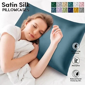 100% Satin Silk Soft Pillowcase For Hair Pillow Covers Queen Standard 2 Pack - Picture 1 of 152