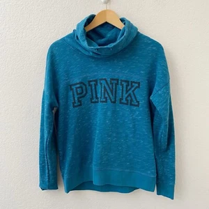 Sudadera Pullover ROSA Victorias Secret Talla Pequeña Azul Teal Cuello Embudo - Imagen 1 de 5