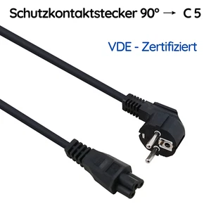 Schutzkontaktstecker 90° auf Kaltgerätebuchse C5 3-pol Netzkabel VDE 1,8m - 5m - Bild 1 von 3