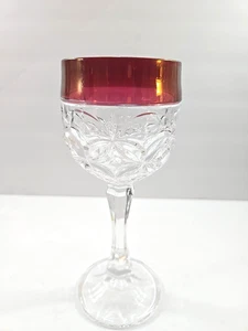 Nachtmann Amaris Hock Wine Glass Ruby Red Stained Band Pressed Cuts 7 5/8" - Picture 1 of 8