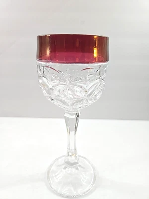 Nachtmann Amaris Hock Wine Glass Ruby Red Stained Band Pressed Cuts 7 5/8" - Image 1 of 4