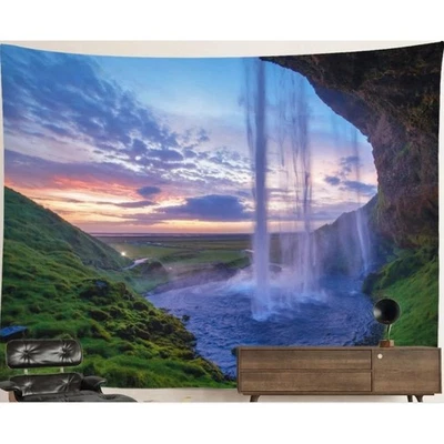 INICIO/1 pieza Tapiz Cascada Cueva Islandia-Estético Naturaleza Escénica Puesta de Sol con Naranja Foto 1 de 4