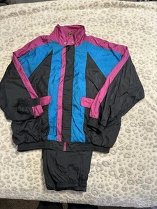 Vntg Vizor Windbreaker XL Full Zip Colorblock Lined Nylon Windbreaker With Pants - Picture 1 of 8