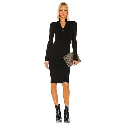 All Saints Stretch Ribbed Knit 1/4 Zip Midi Dress Womens Sz XS Black Long Sleeve - Image 1 of 4