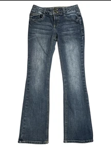 Mudd Girls Skinny Boot Dark Wash Double Button Jeans Size 12 Boho Western - Picture 1 of 8