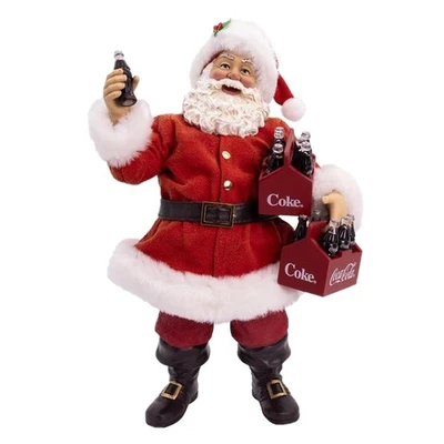 Figura de Navidad Kurt Adler Fabriche, Papá Noel sosteniendo Coca-Cola seis paquetes, 10,5" Foto 1 de 4