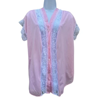 De Colección Dama Ronte XXL Rosa Encaje Borde Abotonable Chaqueta de Cama Retro Romántica Elegante Foto 1 de 4