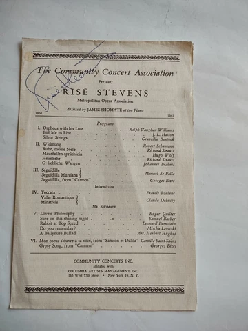 Vintage Rise Stevens Signed Metropolitan Opera Program New York Autograph Cover
