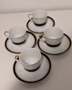 Set of 4 Arzberg Porcelain China Demi Cup and Saucers Cobalt Blue & Gold Band - Picture 1 of 17