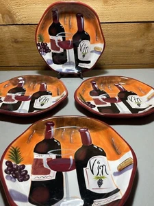Clay Art~Wine Cellar~Hand Painted~Scalloped Appetizer 4-Plates 8.5-9” - Picture 1 of 5