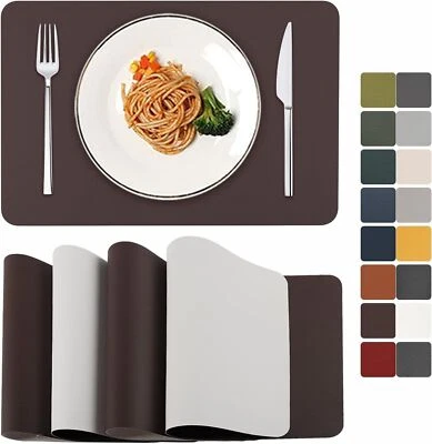 Set of 4 Double-Sided Leather Placemats Dining Kitchen Table Mat Heat Resistant - Image 1 of 4