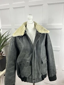 Leather Bomber Jacket Chest 42ins In Charcoal Grey Detachable Collar Fully Lined - Picture 1 of 21