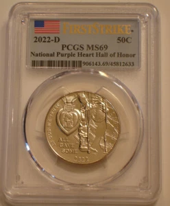 2022-D PURPLE HEART Commemorative Half Dollar PCGS MS 69 FIRST STRIKE - Picture 1 of 4