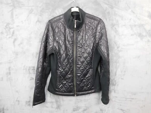 Prana Jacket Womens Medium Black Quilted Diva Sherpa Moto Bomber Mock Neck - Picture 1 of 12