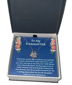 To My Daughter Love Knot Pendant Necklace Gift From Mom 18 20 Or 22 Inches NEW - Picture 1 of 5