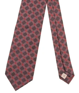 Burberry London Made in ITALY Ribbed Brown Red Check Woven Silk Tie - Picture 1 of 6