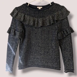 J. Crew Crewcuts Girls Size 14 Metallic Sparkly Ruffled Sweater Holidays - Picture 1 of 7