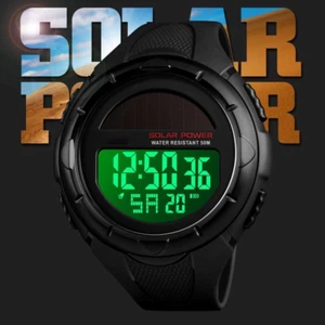 Men'S Outdoor Sports Multifunction Solar Power LED Digital Watches 50M Water ... - Picture 1 of 7