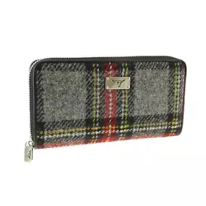 Glen Appin Grey Red Yellow Tartan Check Harris Tweed Ladies Zip Round Purse - Picture 1 of 1