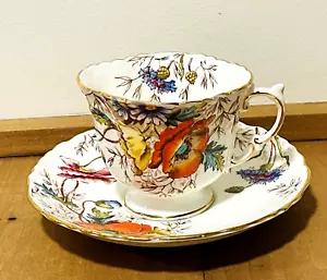 Set piattini papaveri tazza da tè Aynsley C508 fiordaliso vintage Inghilterra piedi floreale - Foto 1 di 11