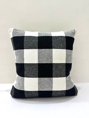 Black & White Buffalo Check Plaid Cushion Cover Throw Pillow Cases - Image 1 of 2