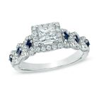 1.3 CT Vera Wang Love Princess Diamond Sapphire Engagement Ring 14k Gold Over