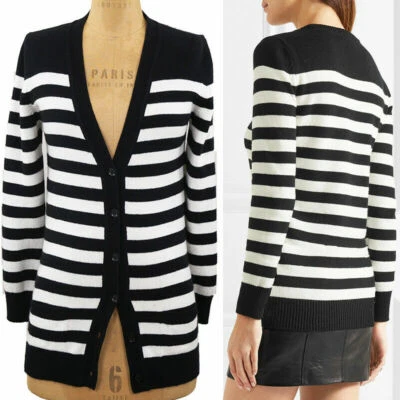 talla XS NUEVO $1,990 SAINT LAURENT Negro Blanco 100% CACHEMIRA Tejido CÁRDIGAN SUÉTER Foto 1 de 4